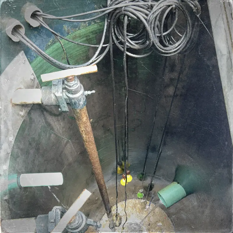 Plumbers install a grinder pump in Pensacola.